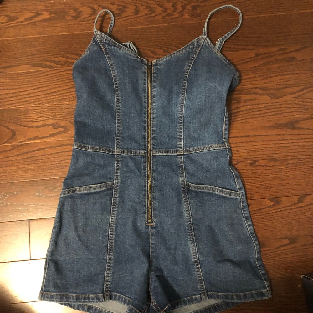 Bershka Jean Romper with Zipper and Pockets